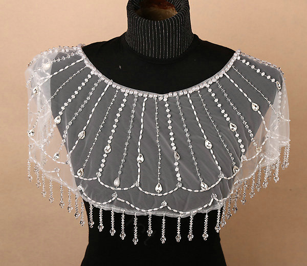 Elegant Wedding Bride Crystal Beads Lace Shawls Bridal Pearls Tassel Shoulder Chain Wrap