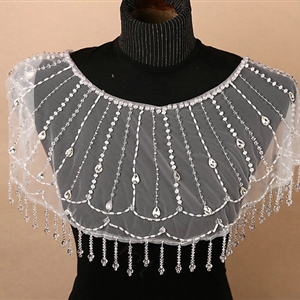Elegant Wedding Bride Crystal Beads Lace Shawls Bridal Pearls Tassel Shoulder Chain Wrap