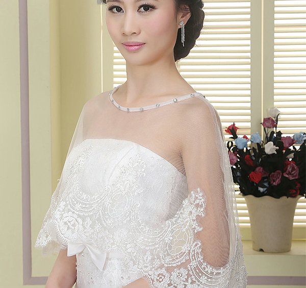 Elegant Wedding Bride Lace Embroidery Flower Shawl Shoulder Chain Wrap Jewelry