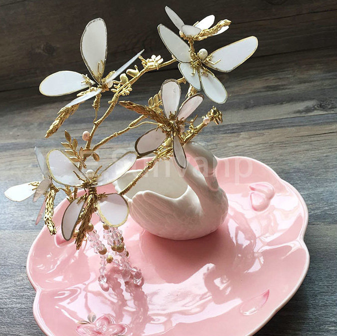European Bride Retro Baroque Hand Alloy Butterfly Tassel Hair bands Women Wedding Accessories - Gold