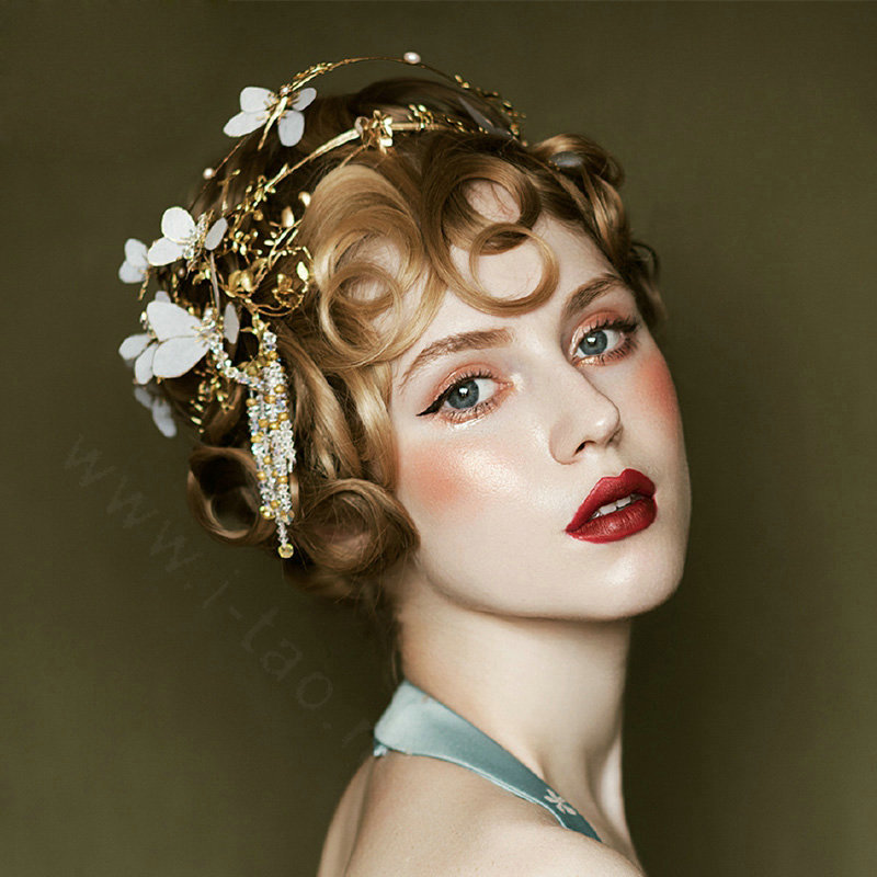 European Bride Retro Baroque Hand Alloy Butterfly Tassel Hair bands Women Wedding Accessories - Gold