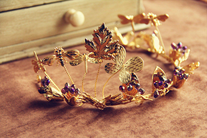 European Bride Retro Baroque Hand Alloy Leaves Hairbands Women Wedding Accessories - Gold