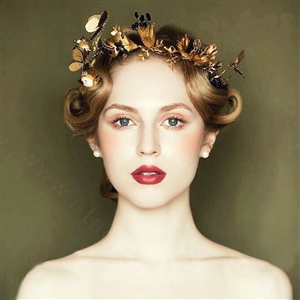 European Bride Retro Baroque Hand Alloy Leaves Hairbands Women Wedding Accessories - Gold