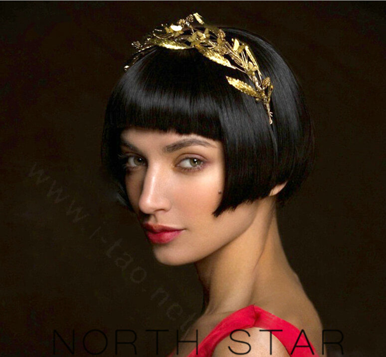 European Bride Retro Hand Alloy Leaves Pearls Hairbands Women Wedding Hair Hoop - Gold