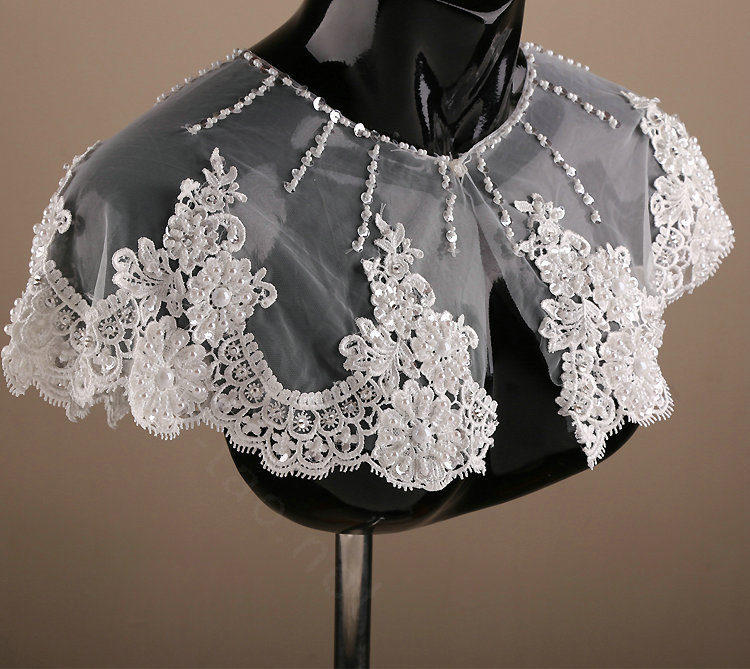 European Style Bride Embroidery Lace Flower Pearls Sequins Shawls Wedding Shoulder Wrap Jewelry