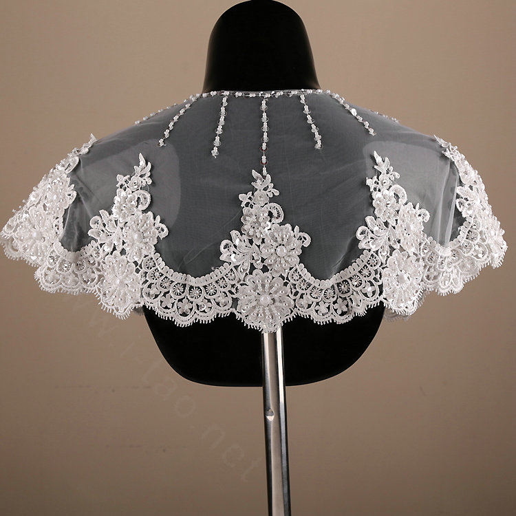 European Style Bride Embroidery Lace Flower Pearls Sequins Shawls Wedding Shoulder Wrap Jewelry