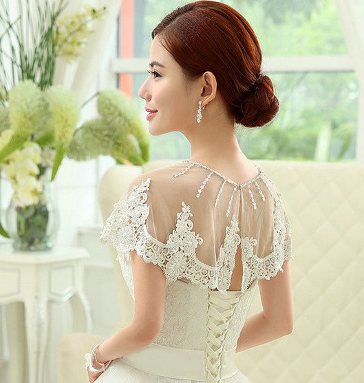 European Style Bride Embroidery Lace Flower Pearls Sequins Shawls Wedding Shoulder Wrap Jewelry