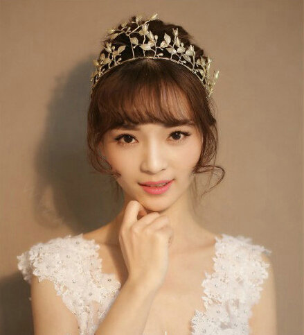 European style Bride Crown Crystal Alloy Flower Branch Hairbands Wedding Accessories - Gold