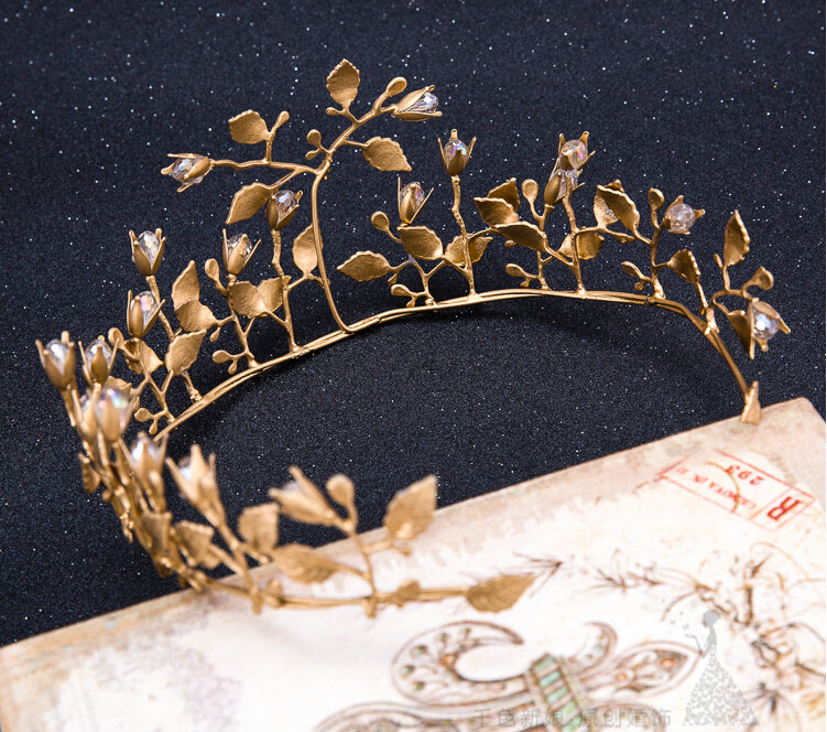 European style Bride Crown Crystal Alloy Flower Branch Hairbands Wedding Accessories - Gold