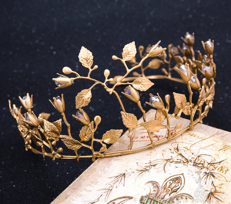 European style Bride Crown Crystal Alloy Flower Branch Hairbands Wedding Accessories - Gold