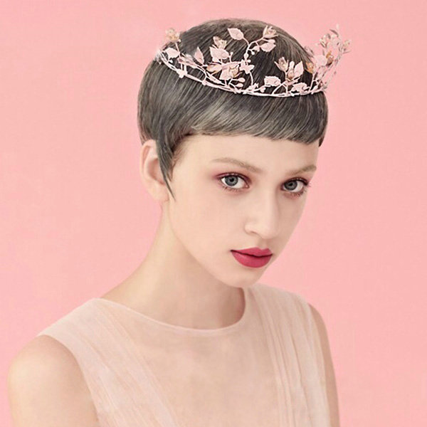European style Bride Crown Crystal Alloy Flower Branch Hairbands Wedding Accessories - Pink