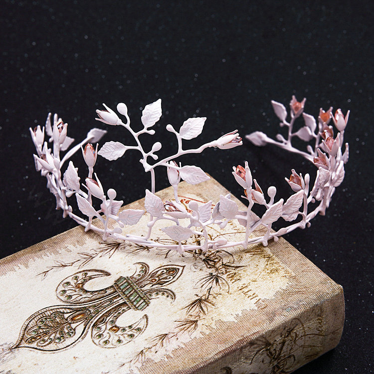 European style Bride Crown Crystal Alloy Flower Branch Hairbands Wedding Accessories - Pink