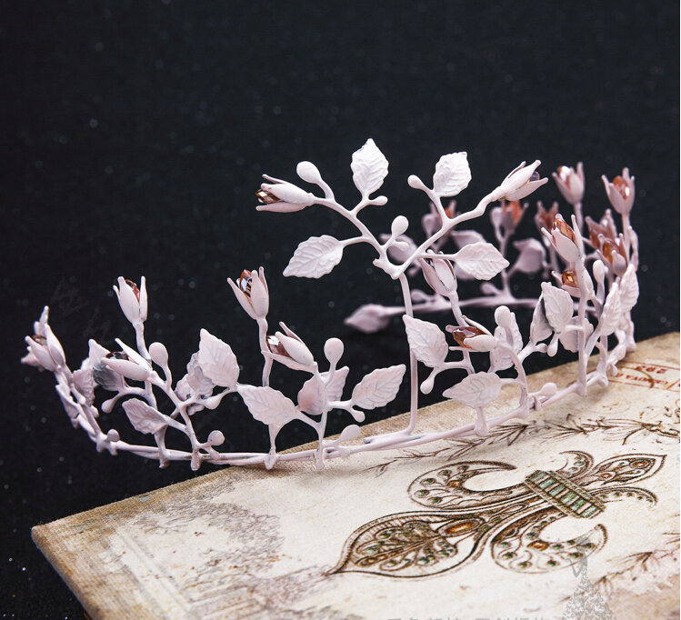 European style Bride Crown Crystal Alloy Flower Branch Hairbands Wedding Accessories - Pink
