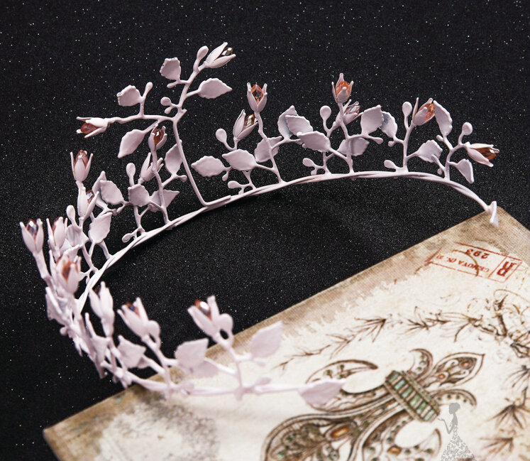European style Bride Crown Crystal Alloy Flower Branch Hairbands Wedding Accessories - Pink