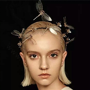 European style Retro Bride Hand Alloy Dragonfly Hair bands Women Show Accessories - Gold
