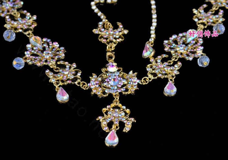 Exaggerated Rhinestone Tassel Bohemia Bridal Frontlet Stage Headband Hair Accessories - Gold