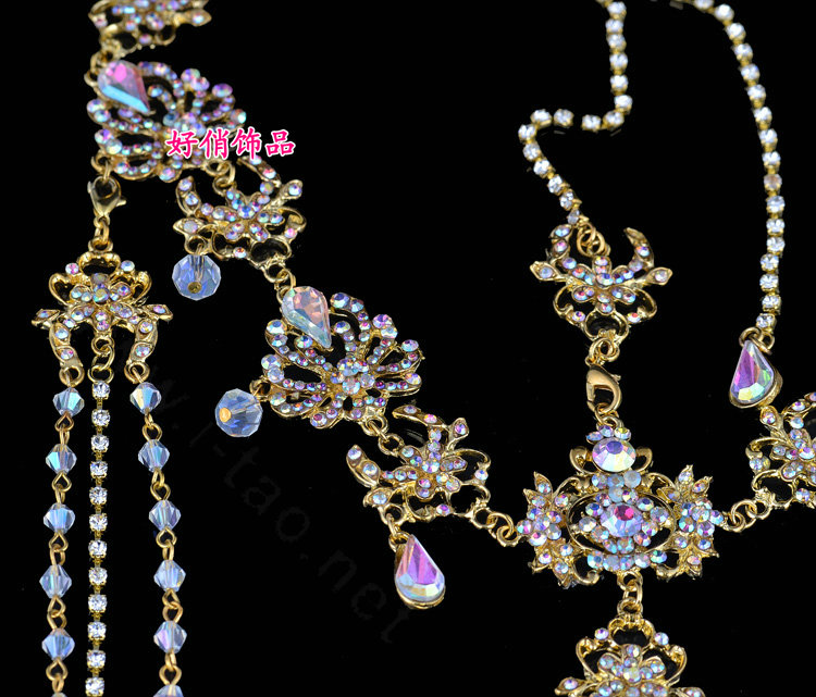 Exaggerated Rhinestone Tassel Bohemia Bridal Frontlet Stage Headband Hair Accessories - Gold