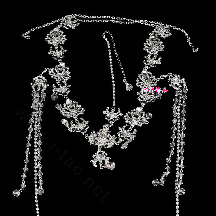 Exaggerated Rhinestone Tassel Bohemia Bridal Frontlet Stage Headband Hair Accessories - White