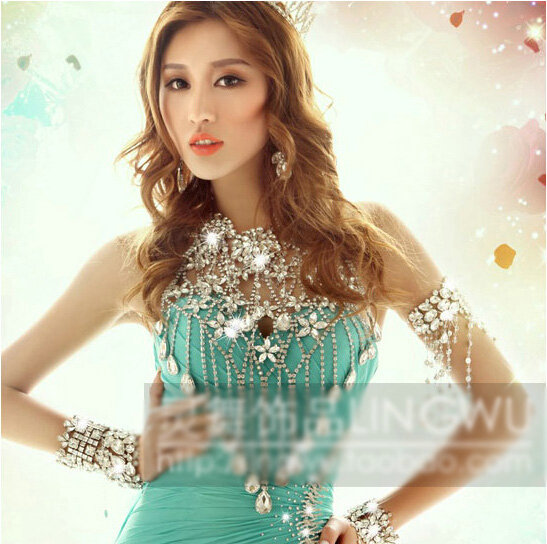 Exaggerated Rhinestone Zircon Bridal Necklace Wedding Stage Tassel Shoulder Chain Accessories