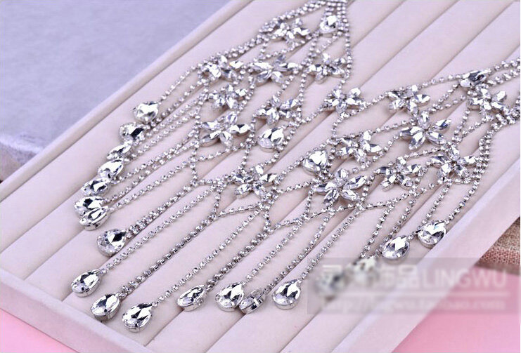 Exaggerated Rhinestone Zircon Bridal Necklace Wedding Stage Tassel Shoulder Chain Accessories