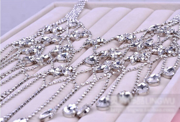 Exaggerated Rhinestone Zircon Bridal Necklace Wedding Stage Tassel Shoulder Chain Accessories