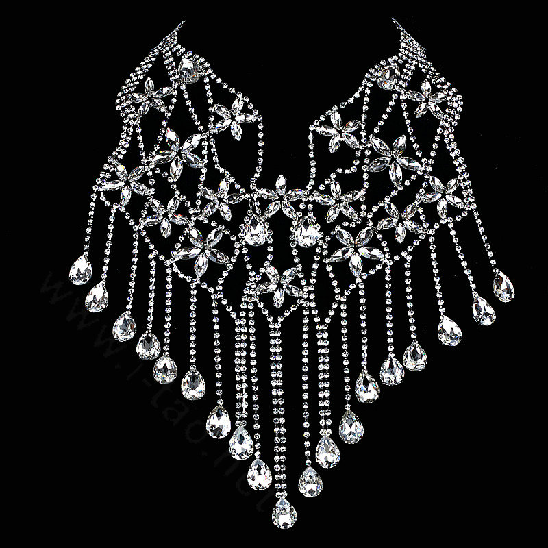 Exaggerated Rhinestone Zircon Bridal Necklace Wedding Stage Tassel Shoulder Chain Accessories