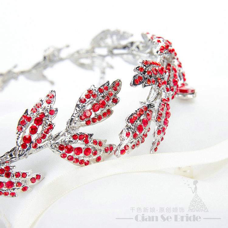 Fashion Alloy Rhinestone Bohemia Bridal Frontlet Pendant Headbands Hair Accessories - Red