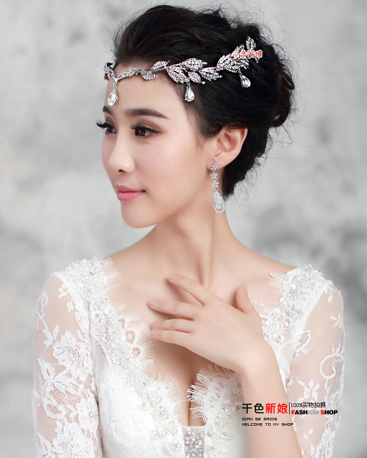 Fashion Alloy Rhinestone Bohemia Bridal Frontlet Pendant Headbands Hair Accessories - White