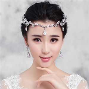 Fashion Alloy Rhinestone Bohemia Bridal Frontlet Pendant Headbands Hair Accessories - White