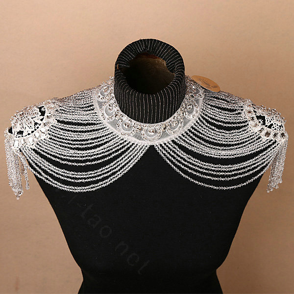 Fashion Lace Crystal Beads Bridal Necklace Wedding Jewelry Shoulder Chain Tassel Accessories