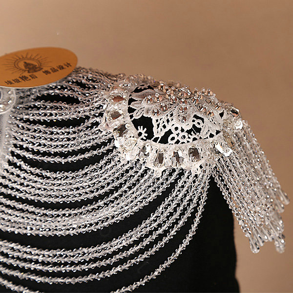 Fashion Lace Crystal Beads Bridal Necklace Wedding Jewelry Shoulder Chain Tassel Accessories