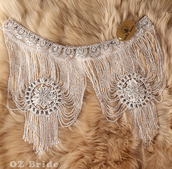 Fashion Lace Crystal Beads Bridal Necklace Wedding Jewelry Shoulder Chain Tassel Accessories