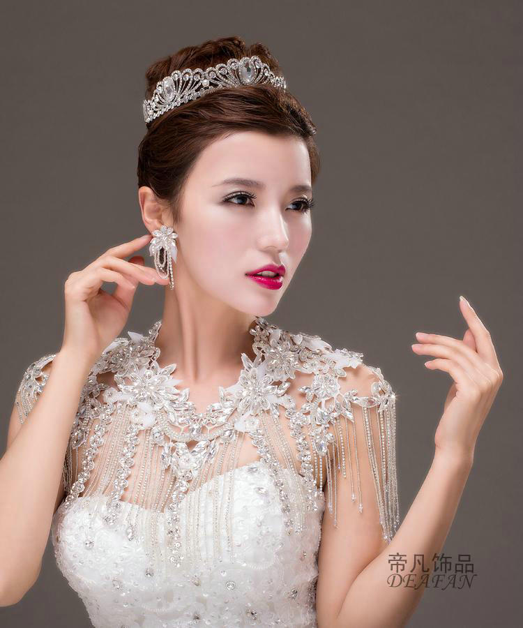 Fashion Lace Flower Rhinestone Bridal Necklace Wedding Ornate Tassel Shoulder Chain Accessories