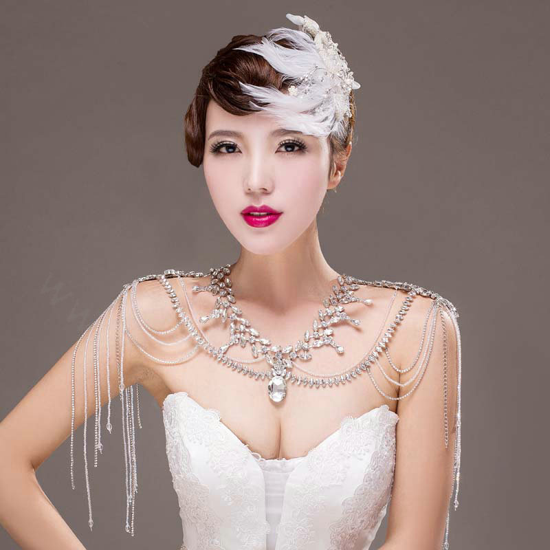 Fashion Rhinestone Bridal Shoulder Necklace Wedding Stage Bold Tassel Shoulder Chain Accessories