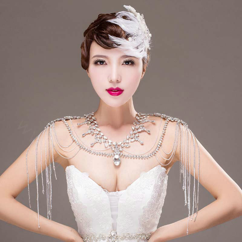 Fashion Rhinestone Bridal Shoulder Necklace Wedding Stage Bold Tassel Shoulder Chain Accessories
