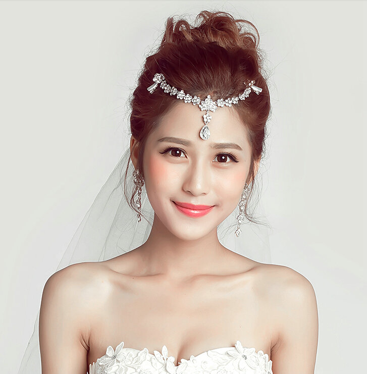 Flower Alloy Rhinestone Bohemia Bridal Frontlet Pendant Crown Headbands Hair Accessories - White