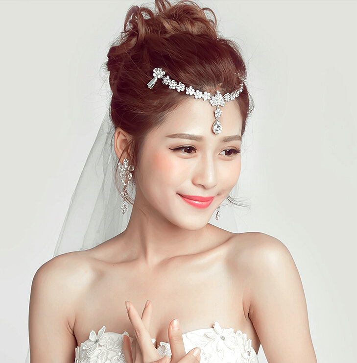 Flower Alloy Rhinestone Bohemia Bridal Frontlet Pendant Crown Headbands Hair Accessories - White
