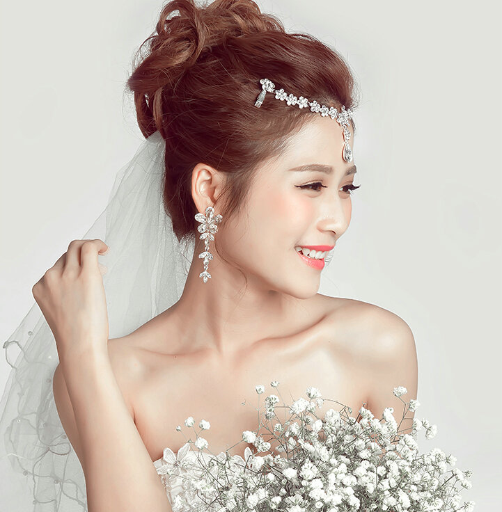 Flower Alloy Rhinestone Bohemia Bridal Frontlet Pendant Crown Headbands Hair Accessories - White