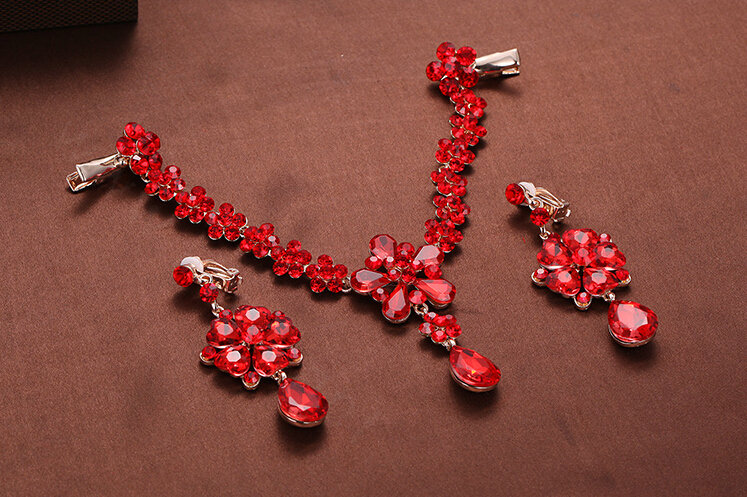 Flower Alloy Rhinestone Bohemia Bridal Frontlet Pendant Headbands Hair Accessories - Red
