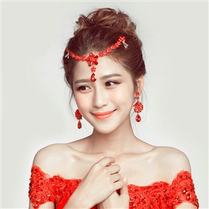 Flower Alloy Rhinestone Bohemia Bridal Frontlet Pendant Headbands Hair Accessories - Red