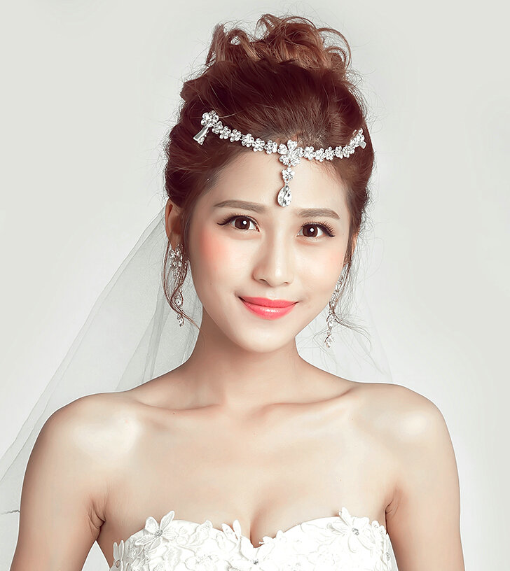 Flower Alloy Rhinestone Bohemia Bridal Frontlet Pendant Headbands Hair Accessories - White