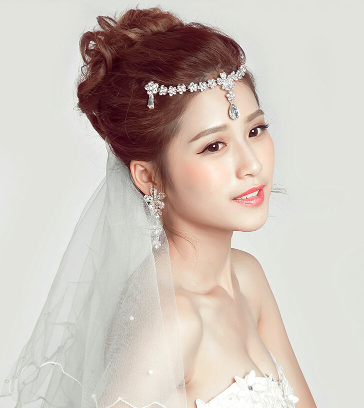 Flower Alloy Rhinestone Bohemia Bridal Frontlet Pendant Headbands Hair Accessories - White