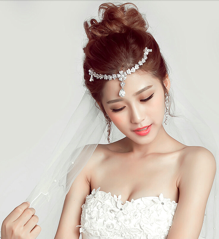 Flower Alloy Rhinestone Bohemia Bridal Frontlet Pendant Headbands Hair Accessories - White