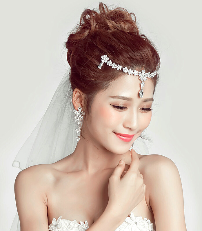 Flower Alloy Rhinestone Bohemia Bridal Frontlet Pendant Headbands Hair Accessories - White