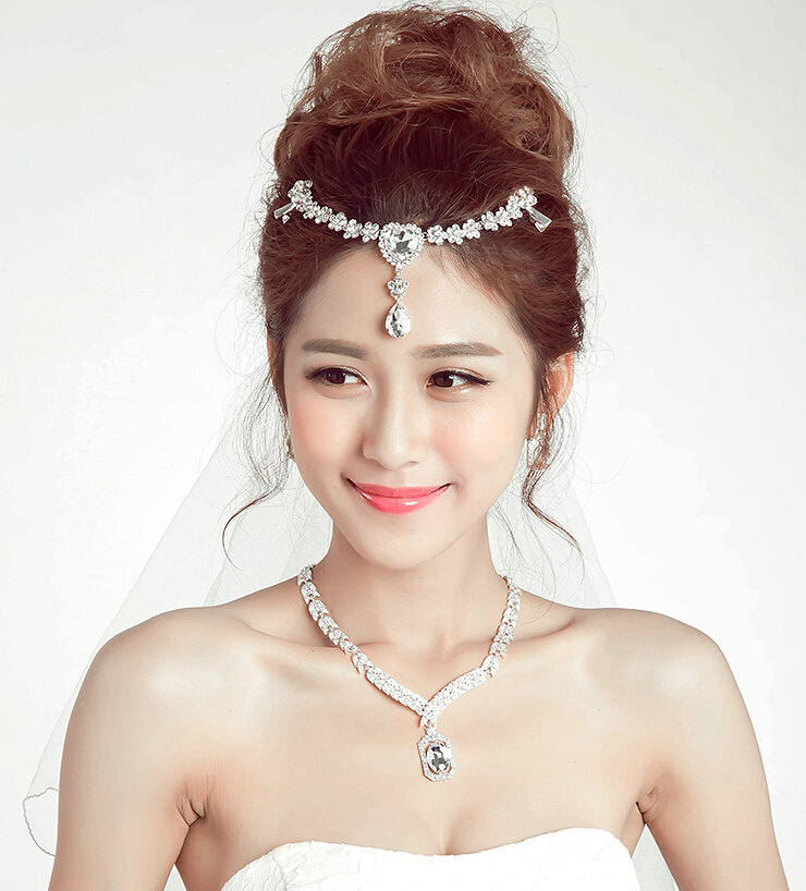 Flower Alloy Rhinestone Bohemia Bridal Frontlet Pendant Heart Headbands Hair Accessories - White