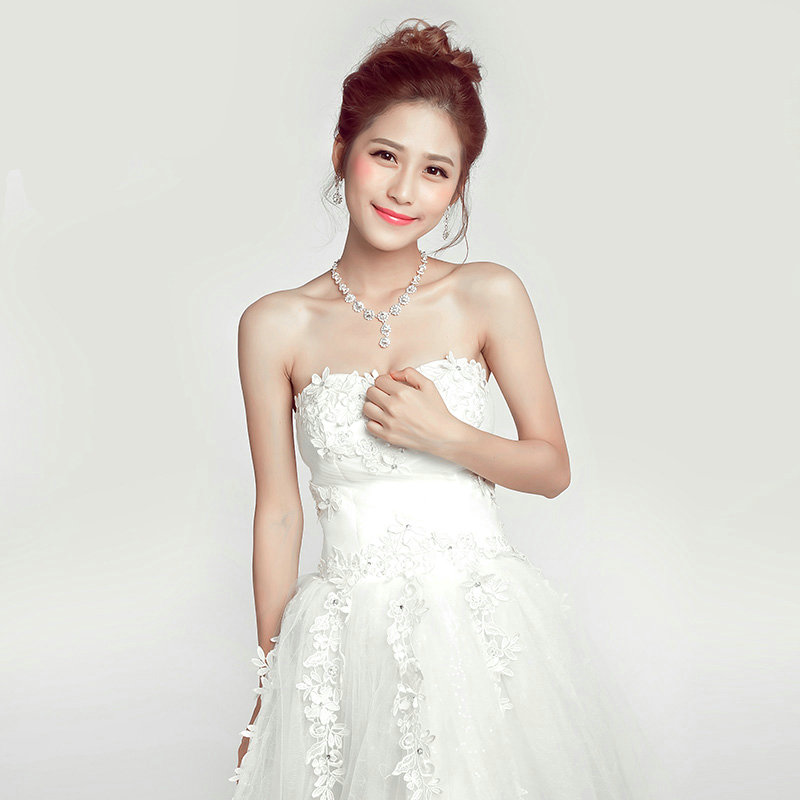 Gold Plated Rhinestone Round Flower Bridal Necklace Earrings Women Wedding Jewelry Sets - Silver