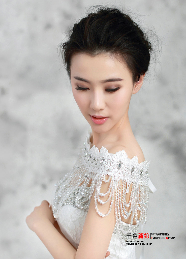 Gorgeous Lace Flower Pearls Crystal Beads Tassel Bridal Necklace Shoulder Chain Wedding Accessories