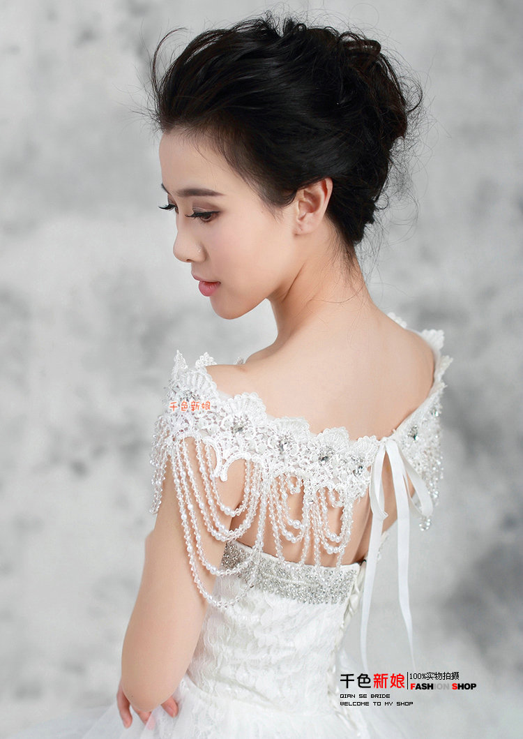 Gorgeous Lace Flower Pearls Crystal Beads Tassel Bridal Necklace Shoulder Chain Wedding Accessories