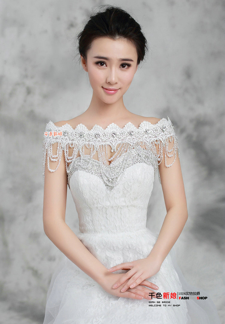Gorgeous Lace Flower Pearls Crystal Beads Tassel Bridal Necklace Shoulder Chain Wedding Accessories