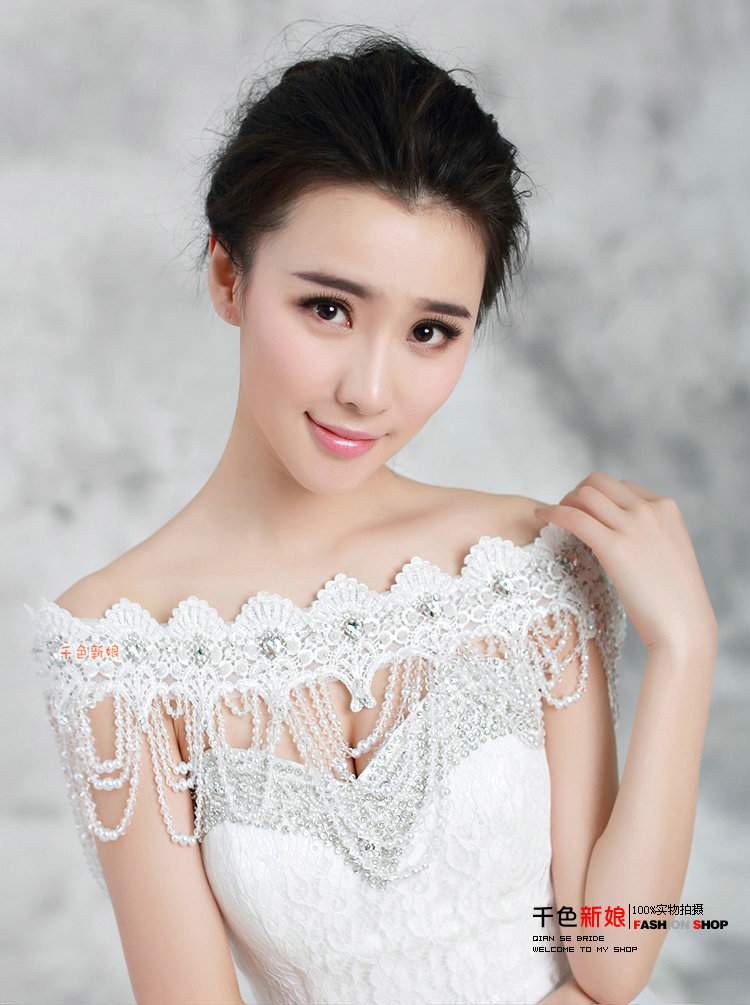 Gorgeous Lace Flower Pearls Crystal Beads Tassel Bridal Necklace Shoulder Chain Wedding Accessories